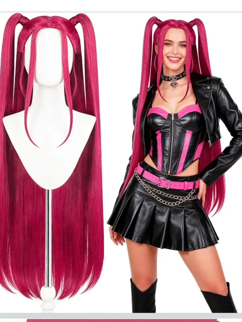 Pink Long Pigtail Wig Costume Accessory for Kids